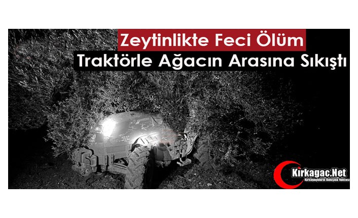 ZEYTİNLİKTE FECİ ÖLÜM,.TRAKTÖRLE AĞACIN ARASINA SIKIŞTI