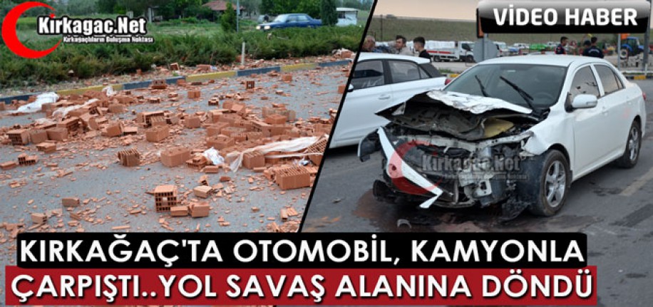 OTOMOBİL, KAMYONLA ÇARPIŞTI..YOL SAVAŞ ALANINA DÖNDÜ(VİDEO)