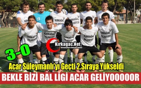 ACAR SÜLEYMANLI’YI RAHAT GEÇTİ 2.SIRAYA YÜKSELDİ 3-0