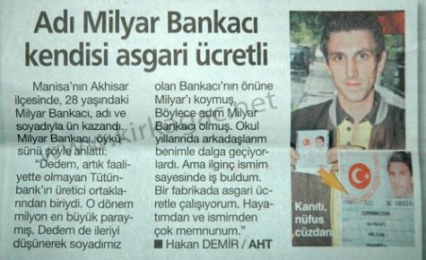 “MİLYAR BANKACI“ HABERİMİZ(HABERTÜRK GAZETESİNDE)