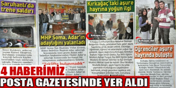 DÖRT HABERİMİZ POSTA GAZETESİNDE YER ALDI