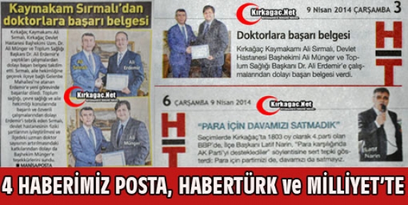 DÖRT HABERİMİZ POSTA-MİLLİYET ve HABERTÜRK GAZETESİNDE