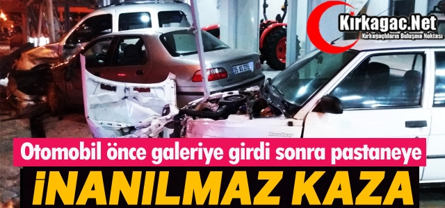 İNANILMAZ KAZA...OTOMOBİL ÖNCE GALERİYE SONRA PASTANEYE GİRDİ