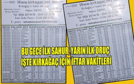 İŞTE KIRKAĞAÇ İÇİN İFTAR VAKİTLERİ