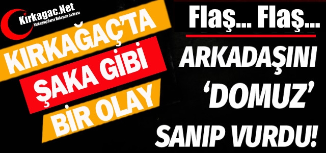 KIRKAĞAÇ’TA ŞAKA GİBİ OLAY..ARKADAŞINI DOMUZ SANIP VURDU