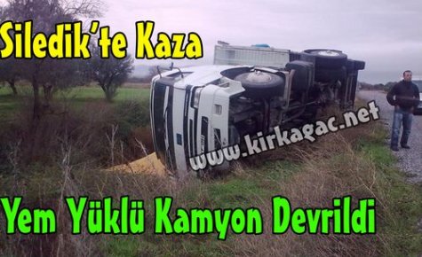 SON DAKİKA..YEM YÜKLÜ KAMYON DEVRİLDİ