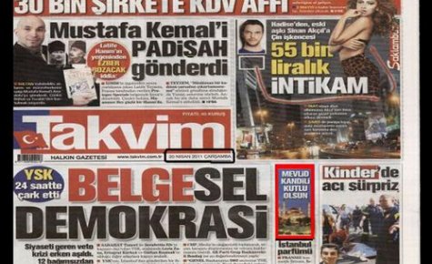 TAKVİM GAZETESİNDEN BÜYÜK HATA