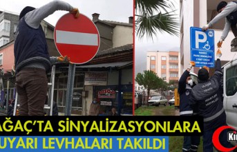 KIRKAĞAÇ'TA SİNYALİZASYONLARA UYARI LEVHALARI...