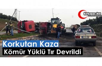 KORKUTAN KAZA..KÖMÜR YÜKLÜ TIR DEVRİLDİ