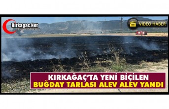 KIRKAĞAÇ’TA YENİ BİÇİLEN BUĞDAY TARLASI ALEV ALEV YANDI