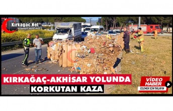 KIRKAĞAÇ-AKHİSAR YOLUNDA TIR DEVRİLDİ: TRAFİK AKSADI