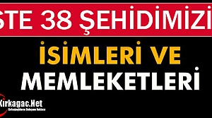 38 ŞEHİDİMİZİN İSİM ve MEMLEKETLERİ BELLİ OLDU