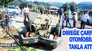 DİREĞE ÇARPAN OTOMOBİL TAKLA ATTI