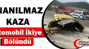 İNANILMAZ KAZA.. OTOMOBİL İKİYE BÖLÜNDÜ