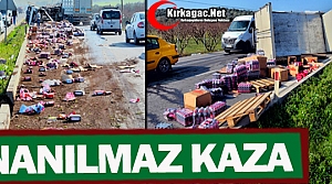 İNANILMAZ KAZA..KAMYON 150 METRE SÜRÜKLENDİ