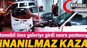 İNANILMAZ KAZA...OTOMOBİL ÖNCE GALERİYE SONRA PASTANEYE GİRDİ