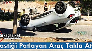 LASTİĞİ PATLAYAN OTOMOBİL TAKLA ATTI 3 YARALI