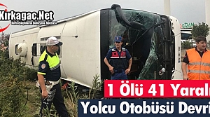 YOLCU OTOBÜSÜ DEVRİLDİ 1 ÖLÜ 41 YARALI