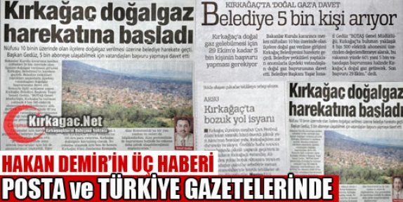 ÜÇ HABERİMİZ POSTA VE TÜRKİYE GAZETELERİNDE YER ALDI