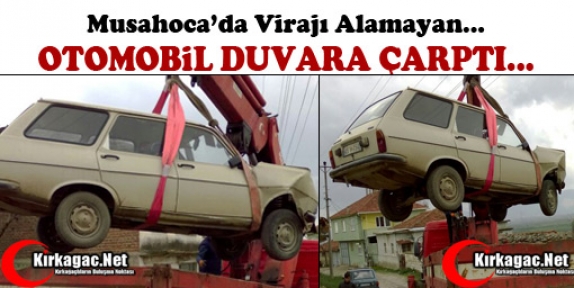 VİRAJI ALAMAYAN OTOMOBİL DUVARA ÇARPTI